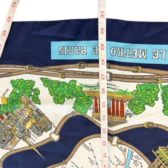 Paris Scarf Blue Gold Polyester 31 x 31 Large Souvenir de Paris Landmarks Travel - Picture 10 of 13
